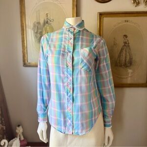 Vintage Pastel Plaid Button-Up Shirt